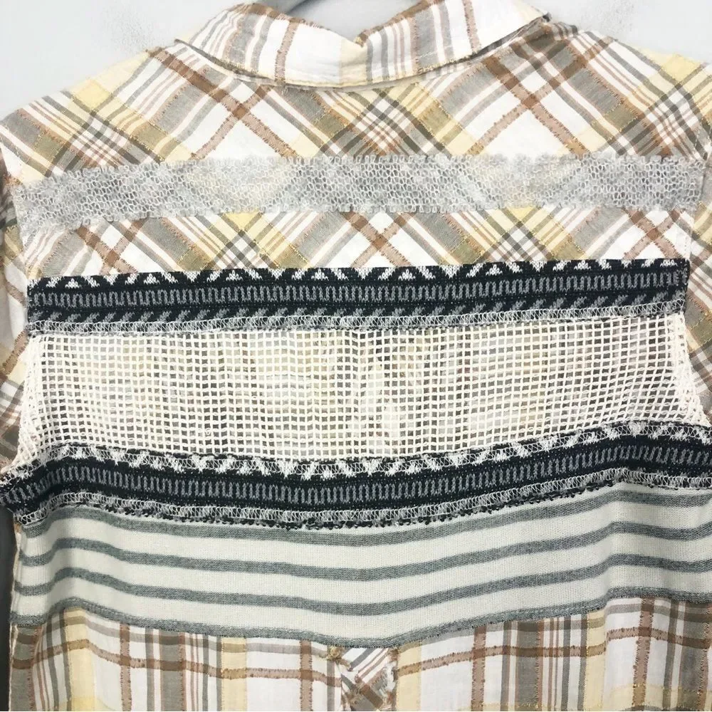 FREE PEOPLE | Park Ranger Plaid Button Down Top Knit Accents Women’s Size XS